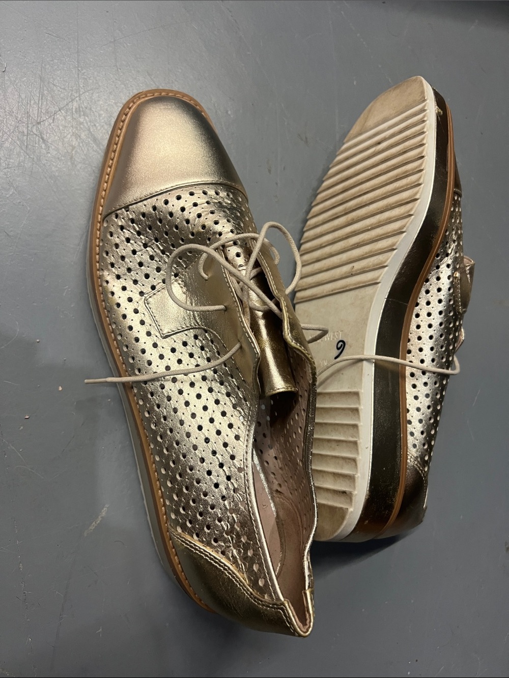 Nine West Women's Metallic Gold Perforated Lace-Up Moccasins